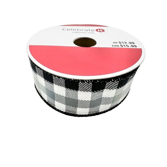 Ashland Tree Skirt 48 In Black White Plaid w/5 rolls of Celebrate It Ribbon NEW - Picture 10 of 12